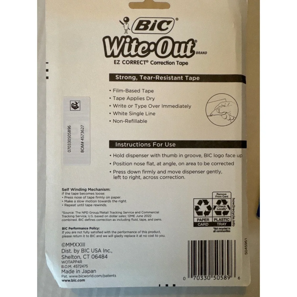 BIC Wite-Out EZ Correct Correction Tape 12 Count Bulk Lot 3pk of 4 Blue Purple